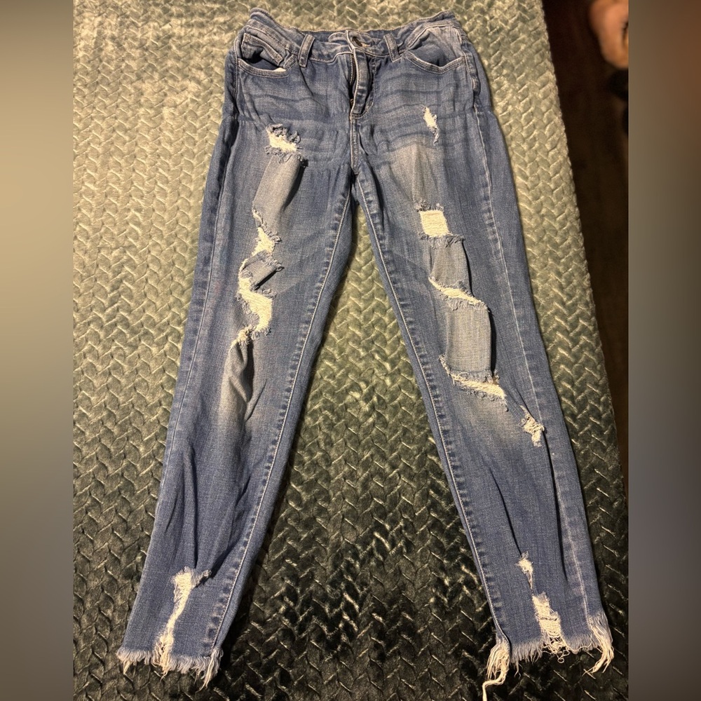 Cello Blue Skinny Distressed Jeans